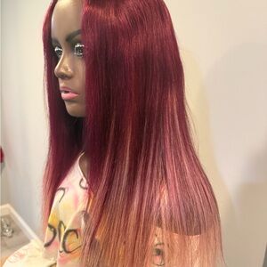 Elegant Burgundy and Pink Wig